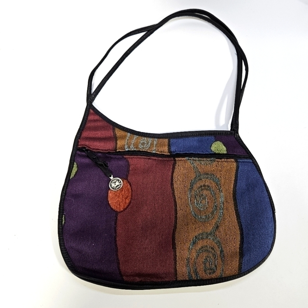 VINTAGE ERDA Colorful Tapestry Leather Trim Saddle Shoulder Bag Boho